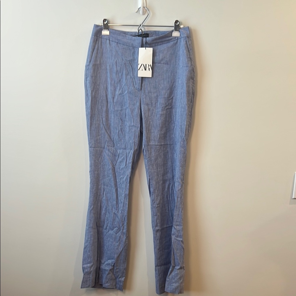 Zara Sky Blue Linen Trousers